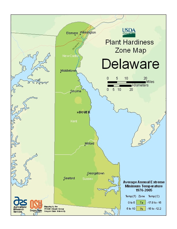 Delaware USDA Plant Hardiness Zone Map