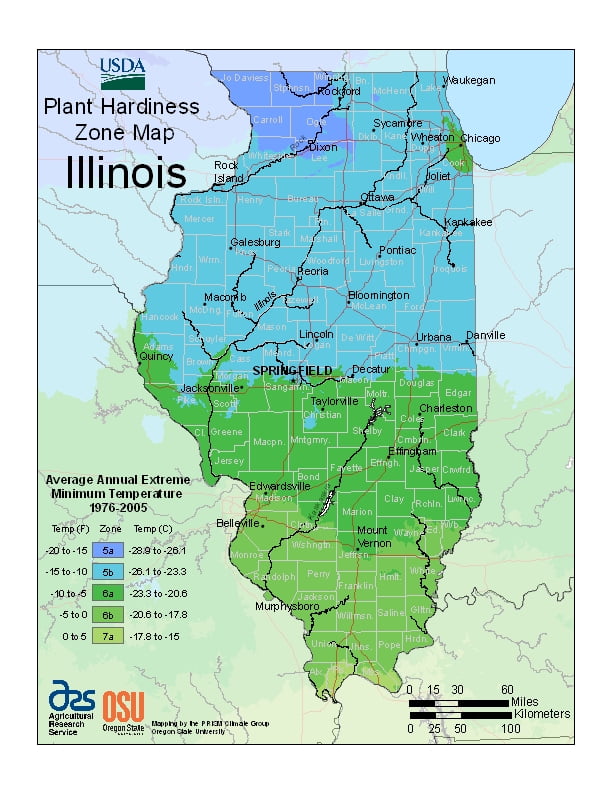 Illinois USDA Plant Hardiness Zone Map