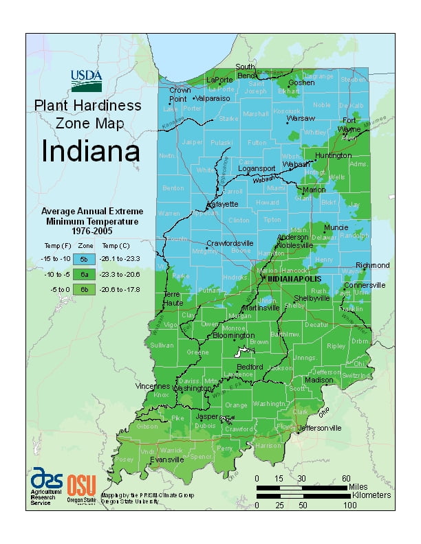 Indiana USDA Plant Hardiness Zone Map