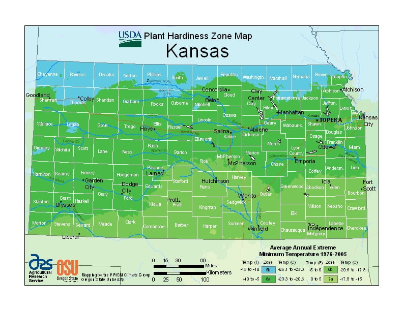 Kansas USDA Plant Hardiness Zone Map