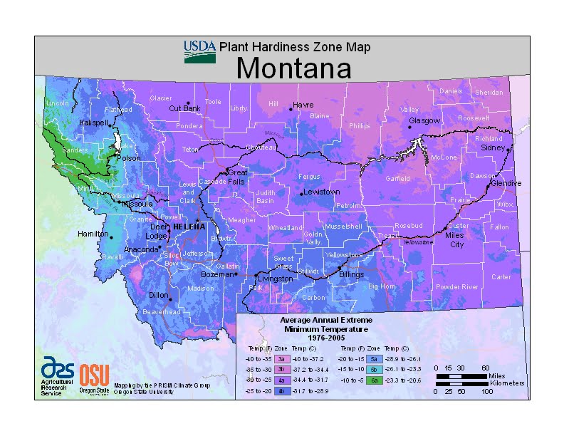 Montana USDA Plant Hardiness Zone Map