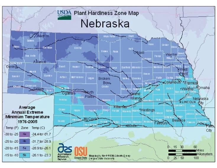 Nebraska USDA Plant Hardiness Zone Map