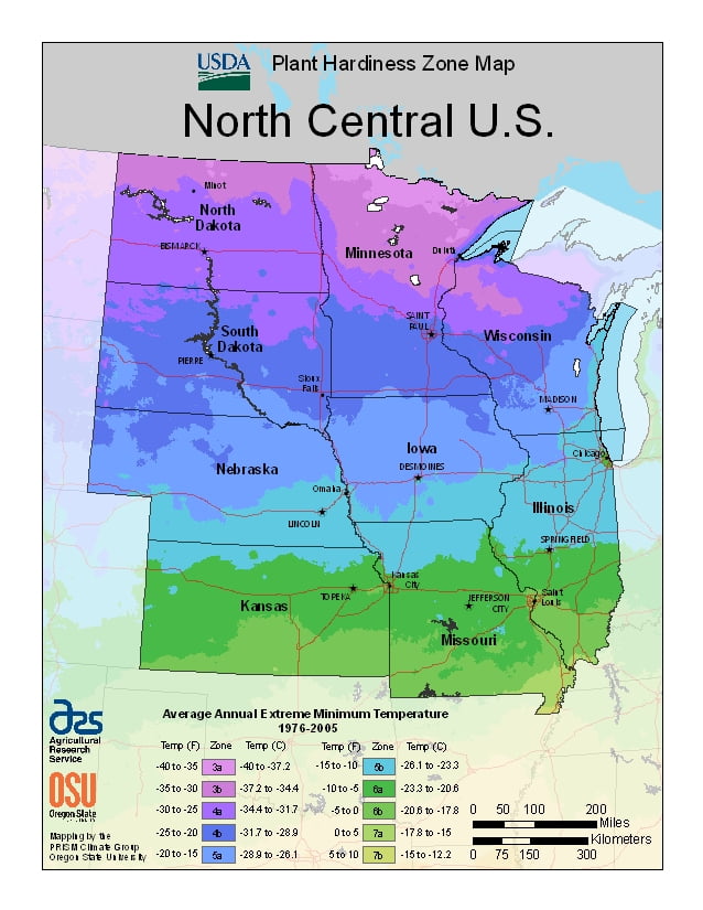 North Central USDA Plant Hardiness Zone Map