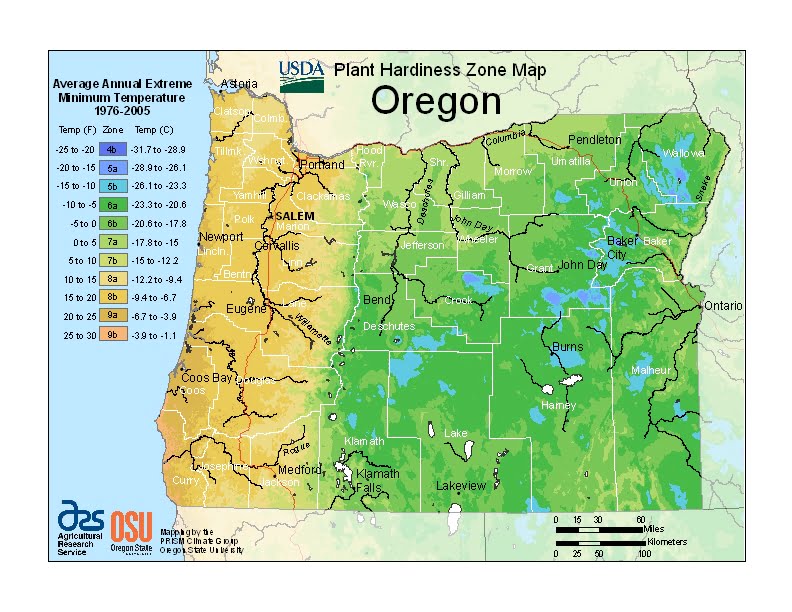 Oregon USDA Plant Hardiness Zone Map