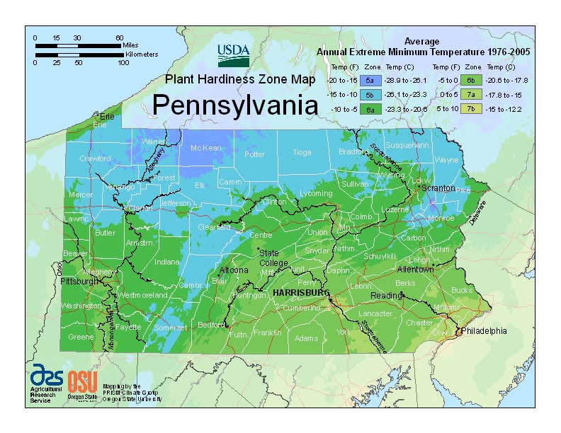 Pennsylvania USDA Plant Hardiness Zone Map