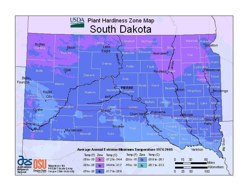 South Dakota USDA Plant Hardiness Zone Map