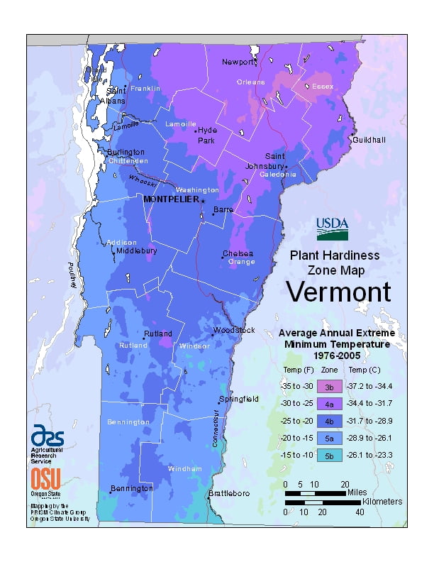 Vermont USDA Plant Hardiness Zone Map