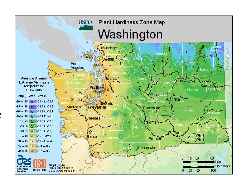 Washington USDA Plant Hardiness Zone Map
