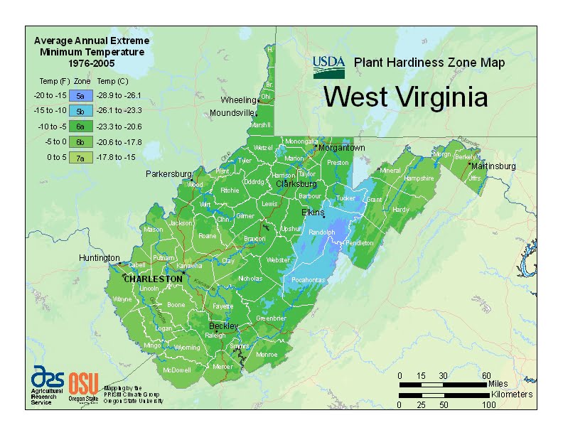 West Virginia USDA Plant Hardiness Zone Map