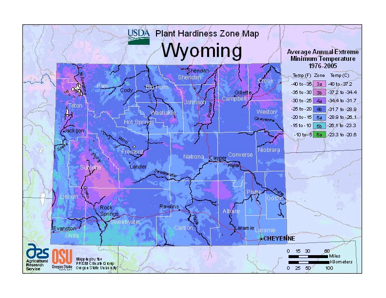 Wyoming USDA Plant Hardiness Zone Map