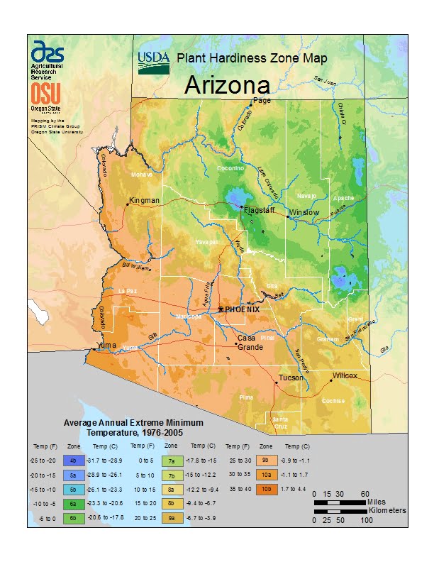 Arizona USDA Plant Hardiness Zone Map Source: USDA