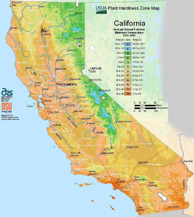 California USDA Plant Hardiness Zone Map