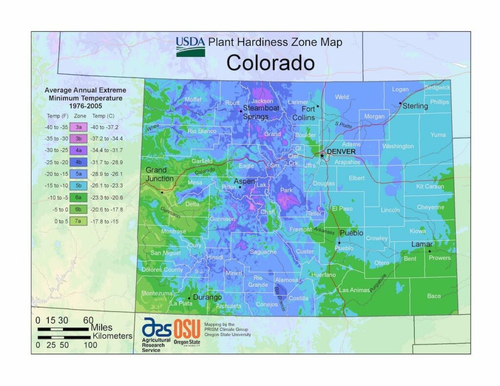 Colorado USDA Plant Hardiness Zone Map