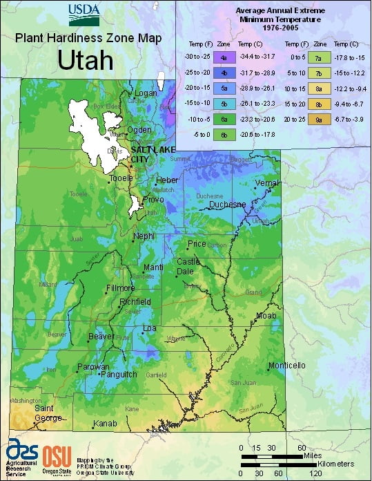 Utah USDA Plant Hardiness Zone Map